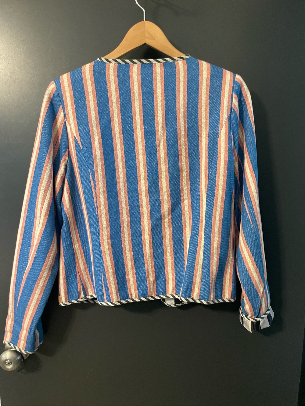 NÜMPH Blue Pink Striped Cotton Open Front Jacket Blazer UK 12 Boho coastal - Picture 6 of 10